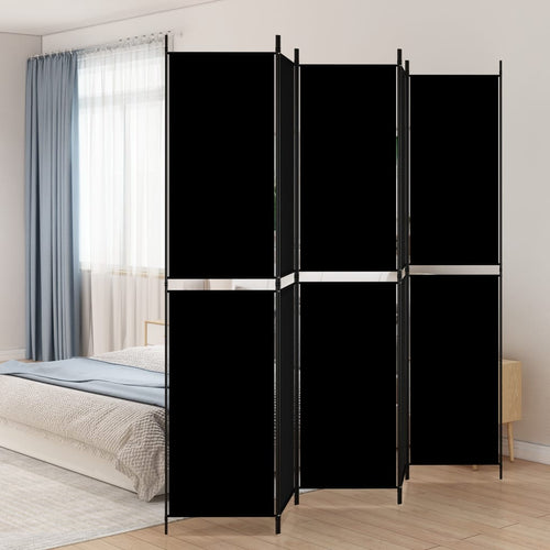 Separè 5 Pannelli Nero 250x220 cm in Tessuto e ferro