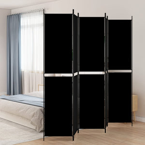 Separè 5 Pannelli Nero 250x220 cm in Tessuto e ferro