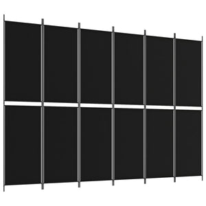 Separè 6 Pannelli Nero 300x220 cm in Tessuto e ferro