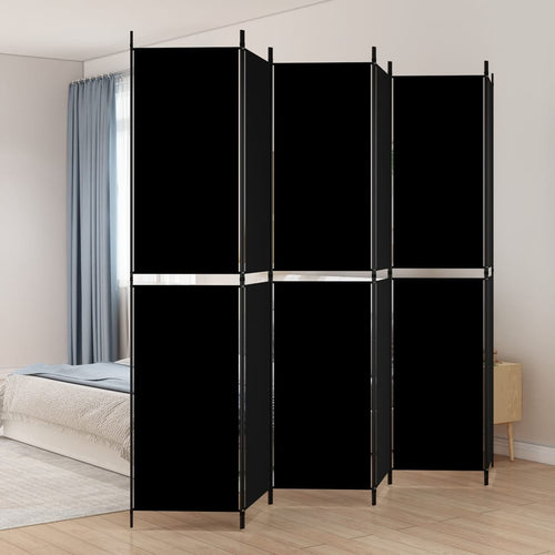 Separè 6 Pannelli Nero 300x220 cm in Tessuto e ferro