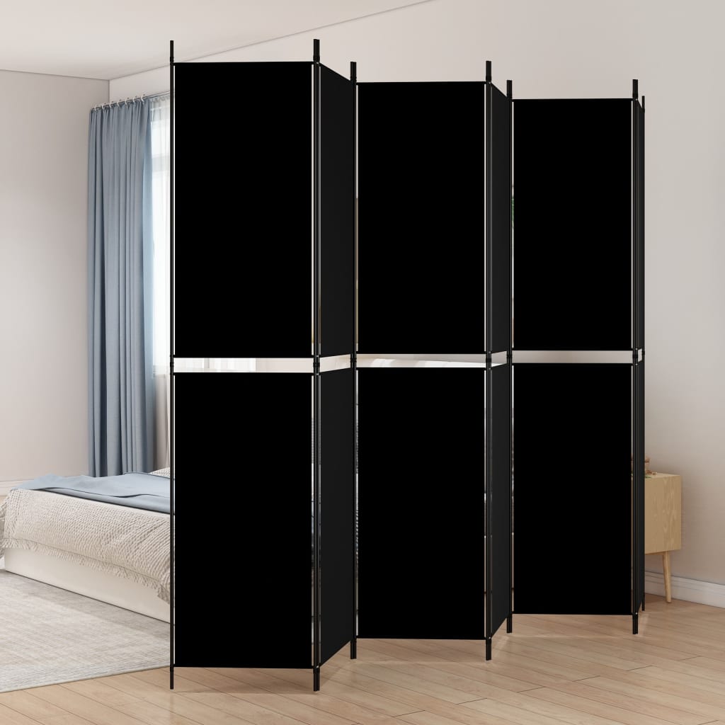 Separè 6 Pannelli Nero 300x220 cm in Tessuto e ferro