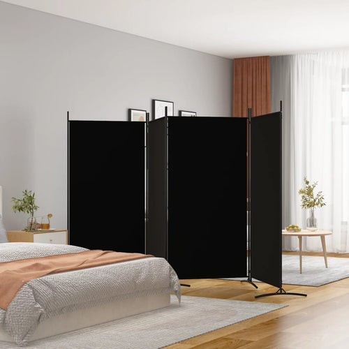 Divisorio a 4 Pannelli Nero 346x180 cm in Tessuto e ferro