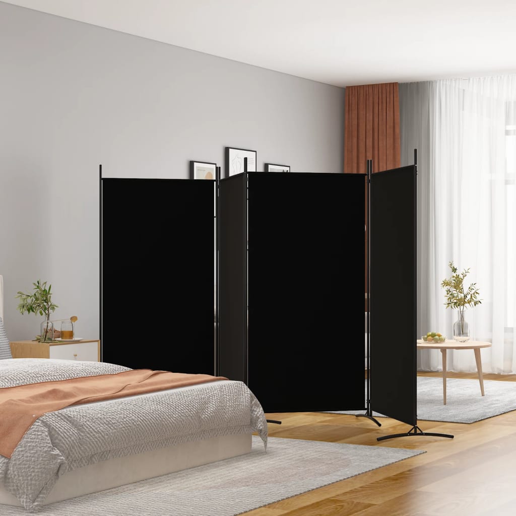 Divisorio a 4 Pannelli Nero 346x180 cm in Tessuto e ferro