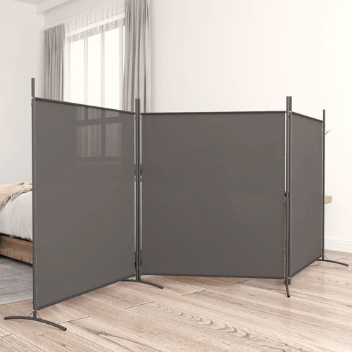 Divisorio a 3 Pannelli Antracite 525x180 cm in Tessuto e ferro
