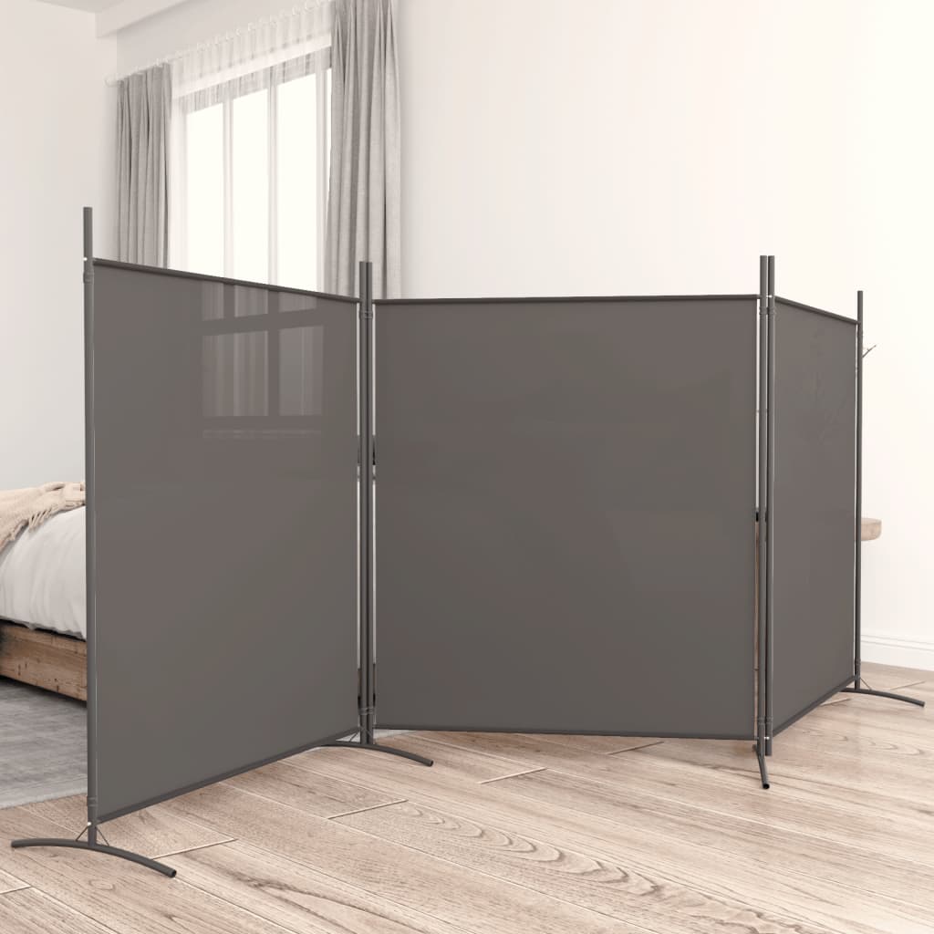 Divisorio a 3 Pannelli Antracite 525x180 cm in Tessuto e ferro