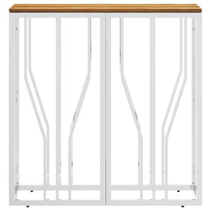 Mobiletto Consolle Argento in Acciaio Inox e Massello d'Acacia 70x30x70 cm