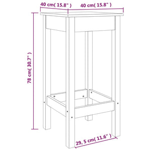 Sedie da Bar 2 pz Grigie 40x40x78 cm in Legno Massello di Pino