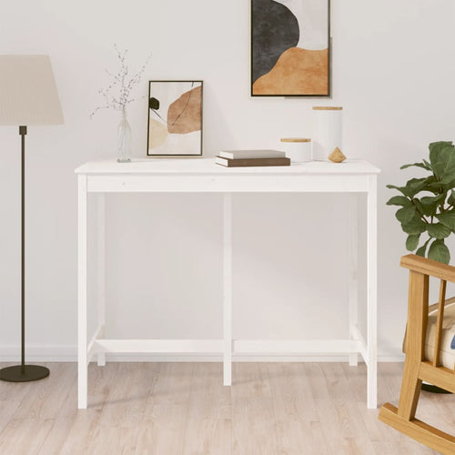 Tavolo Bar da Pranzo Bianco 140x80x110 cm in Legno Massello di Pino