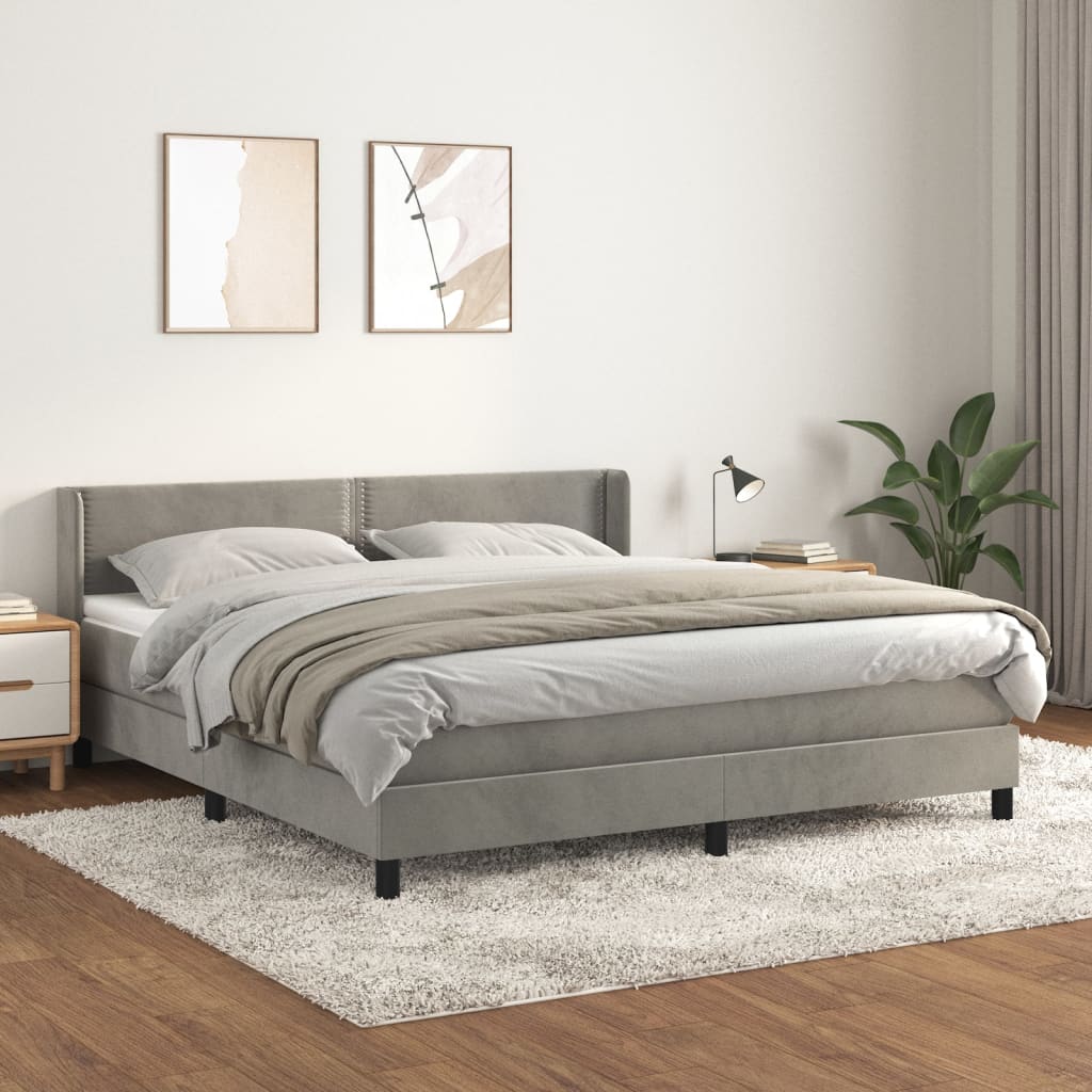Letto Matrimoniale (con Materasso) Grigio Chiaro 180x200cm Velluto