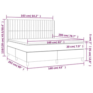 Letto Matrimoniale (con Materasso) Grigio Chiaro 160x200cm Velluto
