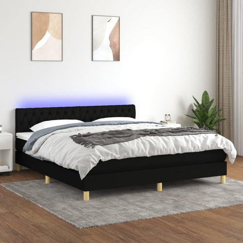 Letto Matrimoniale (con Materasso) LED  180x200 cm in Tessuto Nero
