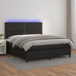 Letto Matrimoniale (con Materasso) LED Nero 160x200cm Similpelle