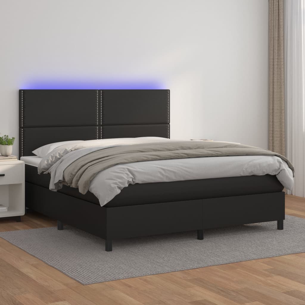 Letto Matrimoniale (con Materasso) LED Nero 160x200cm Similpelle