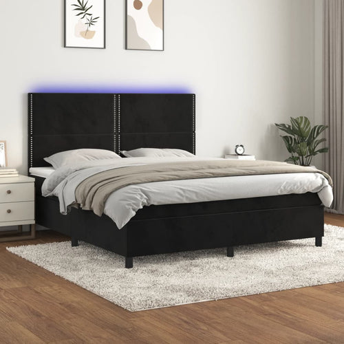 Letto Matrimoniale (con Materasso) LED  160x200 cm in Velluto Nero