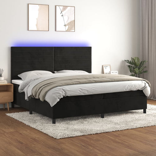 Letto Matrimoniale (con Materasso) LED  200x200 cm in Velluto Nero