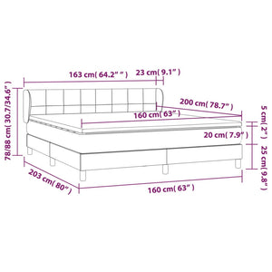 Letto Matrimoniale (con Materasso) Grigio Chiaro 160x200cm Velluto