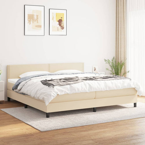 Letto Matrimoniale (con Materasso) Crema 200x200 cm in Tessuto