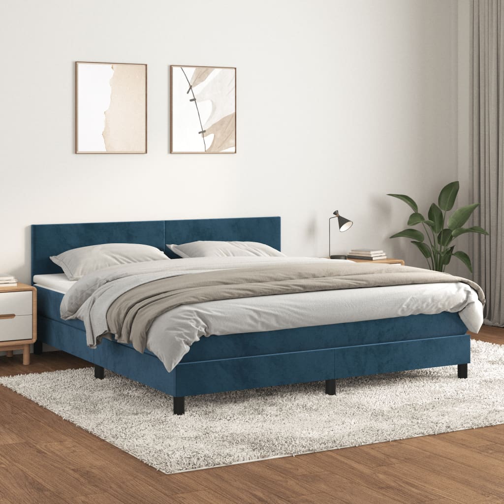 Letto Matrimoniale (con Materasso) 160x200 cm in Velluto Blu Scuro