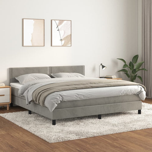 Letto Matrimoniale (con Materasso) Grigio Chiaro 180x200cm Velluto