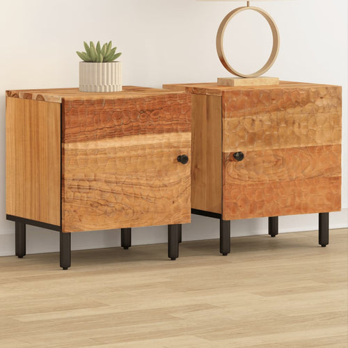 Comodini 2pz con Anta 40x33x46 cm in Legno Massello di Acacia