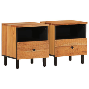 Comodini 2pz con 1 cassetto 40x33x46 cm in Legno Massello di Acacia