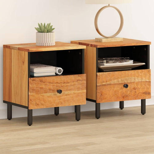 Comodini 2pz con 1 cassetto 40x33x46 cm in Legno Massello di Acacia