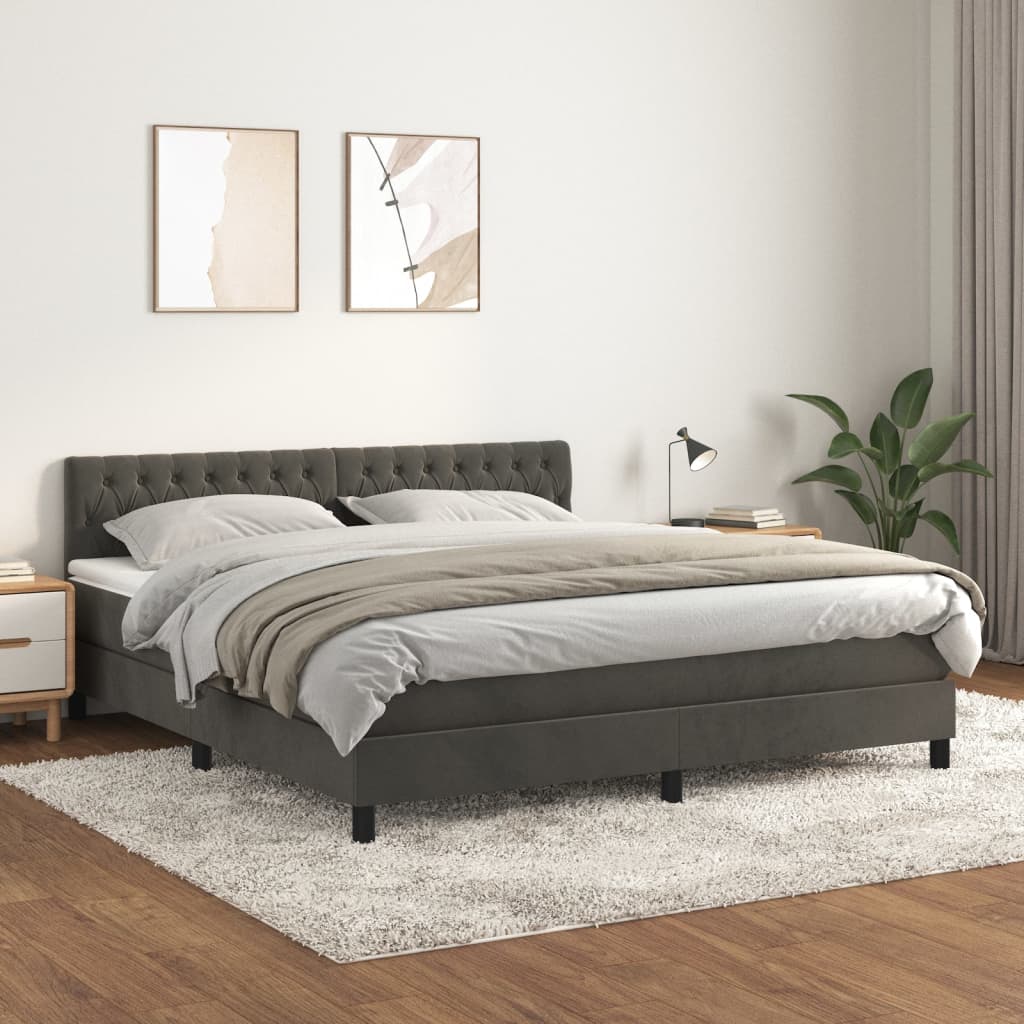 Letto Matrimoniale con Materasso Grigio Scuro 180x200 cm Velluto