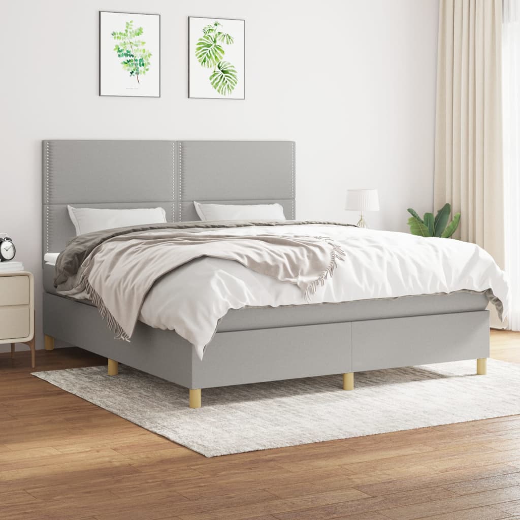 Letto Matrimoniale (con Materasso) Grigio Chiaro160x200 cm Tessuto