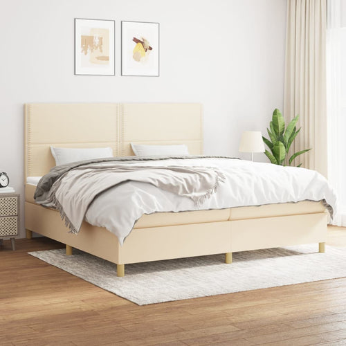 Letto Matrimoniale (con Materasso) Crema 200x200 cm in Tessuto