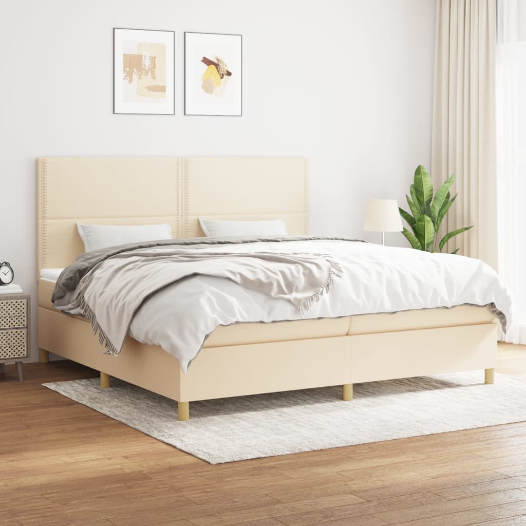 Letto Matrimoniale (con Materasso) Crema 200x200 cm in Tessuto