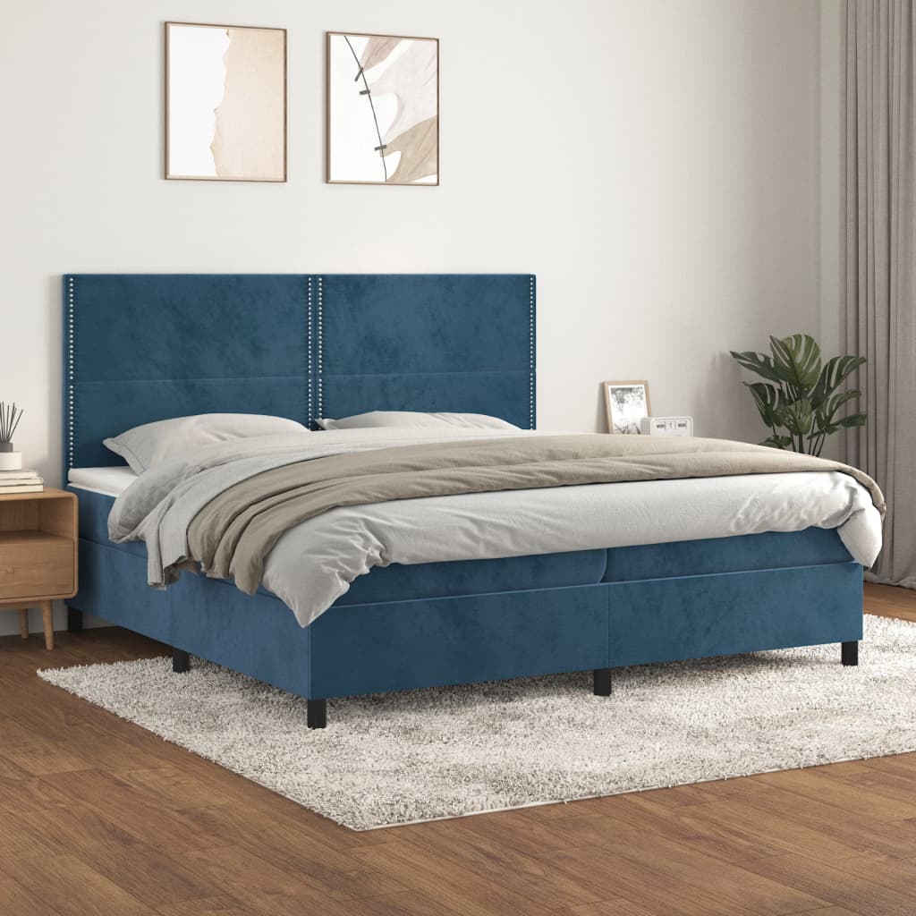 Letto Matrimoniale (con Materasso) Blu Scuro 200x200 cm in Velluto