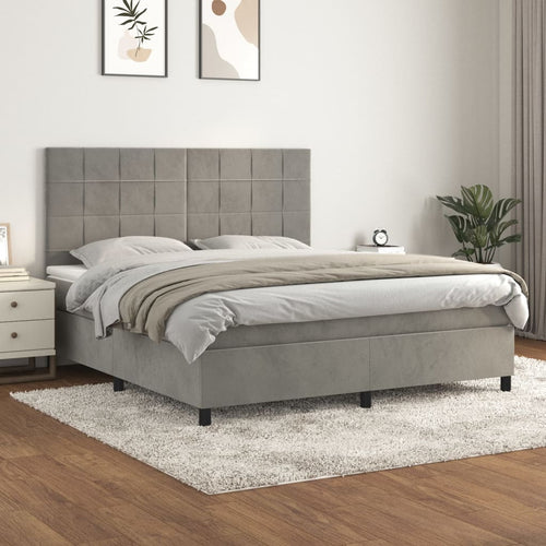 Letto Matrimoniale (con Materasso) Grigio Chiaro 180x200cm Velluto