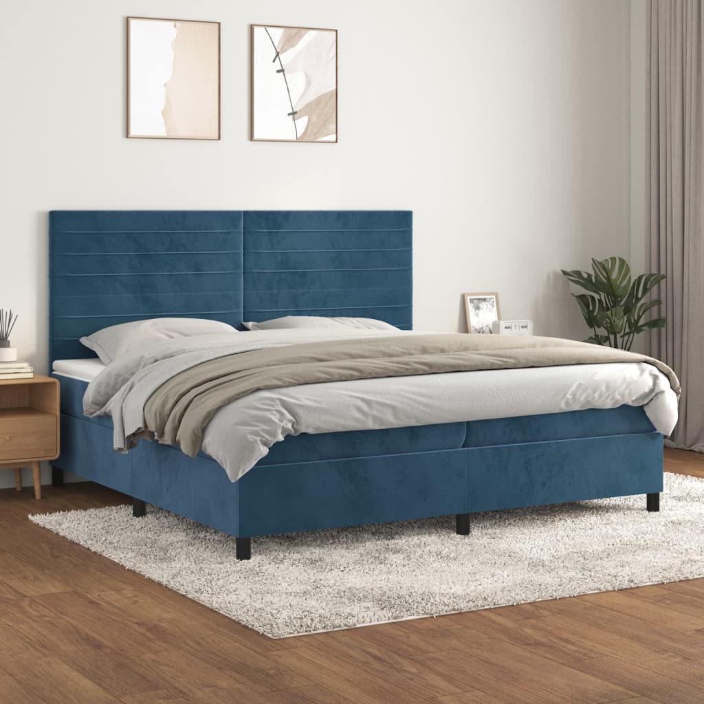 Letto Matrimoniale (con Materasso) Blu Scuro 200x200 cm in Velluto