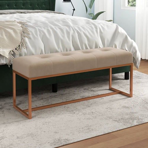 Panca Ottomana Beige 110x36x45 cm in Velluto