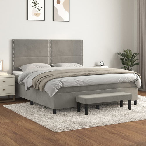 Letto Matrimoniale (con Materasso) Grigio Chiaro 180x200cm Velluto