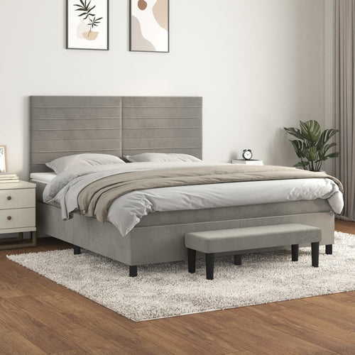 Letto Matrimoniale (con Materasso) Grigio Chiaro 180x200cm Velluto
