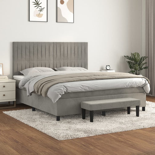 Letto Matrimoniale (con Materasso) Grigio Chiaro 160x200cm Velluto