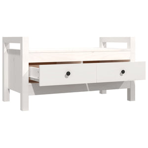 Panca 2 Cassetti Bianca 80x40x43 cm in Legno Massello di Pino