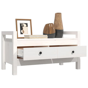 Panca 2 Cassetti Bianca 80x40x43 cm in Legno Massello di Pino