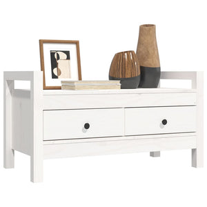 Panca 2 Cassetti Bianca 80x40x43 cm in Legno Massello di Pino