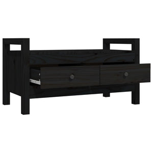 Panca 2 Cassetti Nero 80x40x43 cm in Legno Massello di Pino