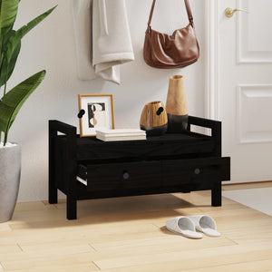 Panca 2 Cassetti Nero 80x40x43 cm in Legno Massello di Pino