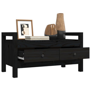 Panca 2 Cassetti Nero 80x40x43 cm in Legno Massello di Pino