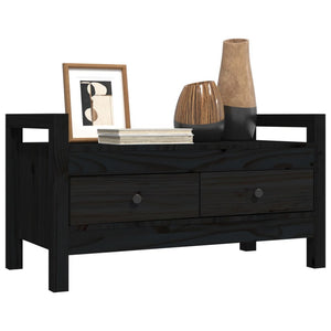 Panca 2 Cassetti Nero 80x40x43 cm in Legno Massello di Pino