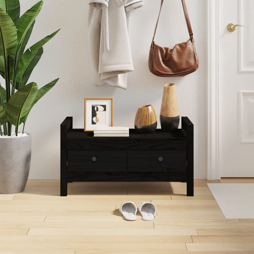 Panca 2 Cassetti Nero 80x40x43 cm in Legno Massello di Pino
