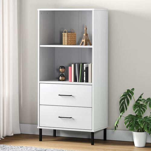 Libreria con 2 Cassetti Bianco 60x35x128,5 cm Legno Massello