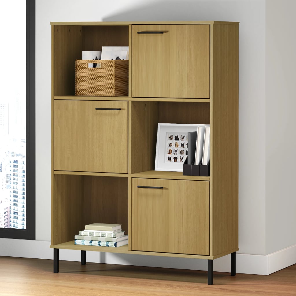 Libreria con Gambe Metallo Marrone e 3 ante 90x35x128,5 cm in Massello