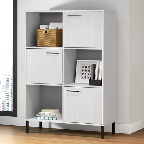 Libreria con Gambe Metallo Bianco e 3 ante 90x35x128,5cm in Massello
