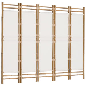 Separè 5 Pannelli 200 x 180 cm Bambù e Tela