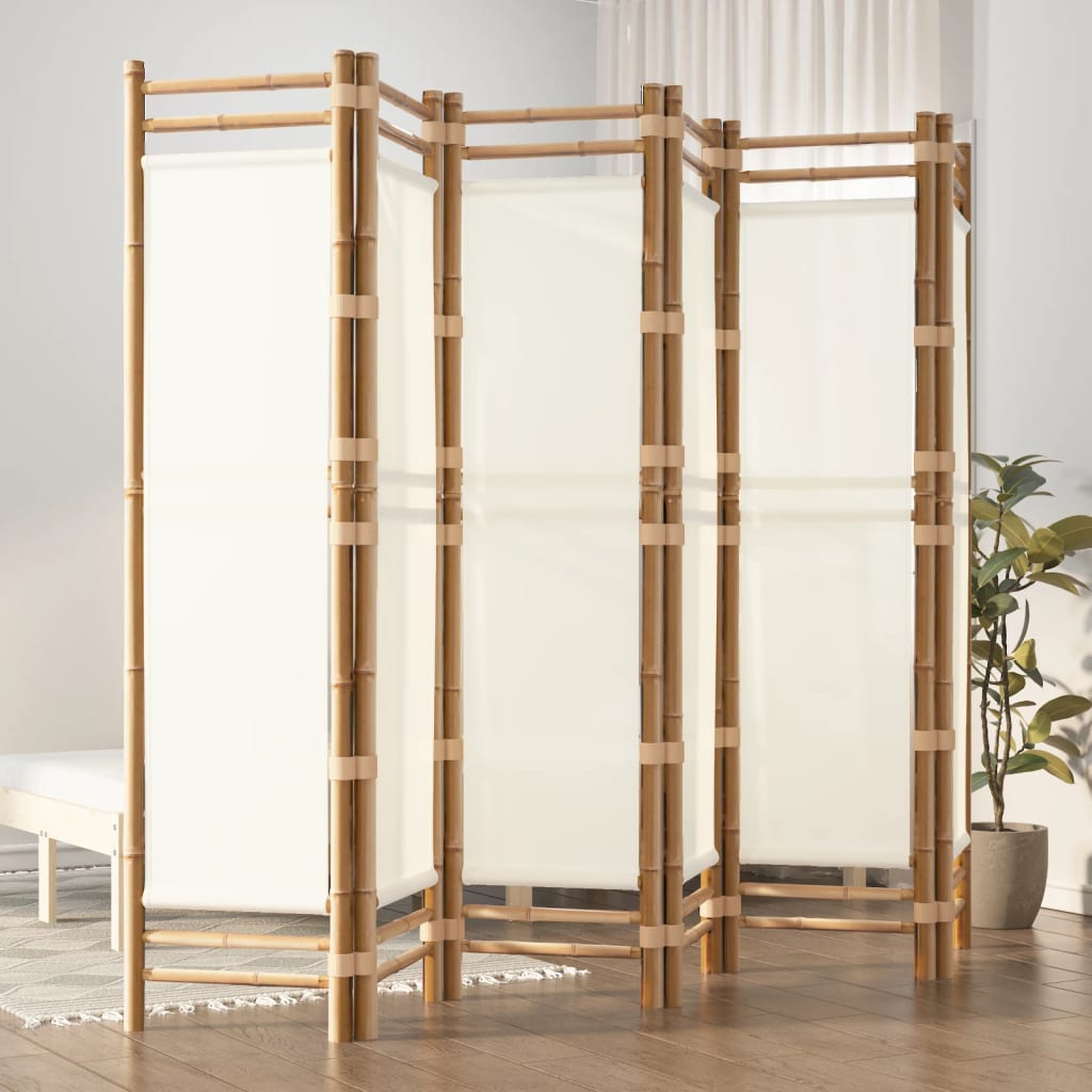 Separè 6 Pannelli 240 x 180 cm Bambù e Tela